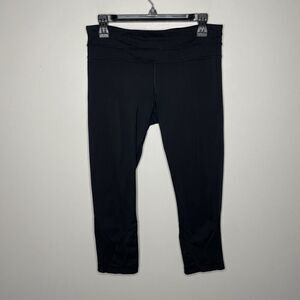 Lululemon Solid Black Crop Leggings Running Athletic Rear Zip Pocket Womens 8